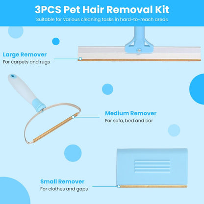 Pet Hair Removal Rake Set 54"Telescopic Handle Broom for Dog Cat Carpet Cleaner